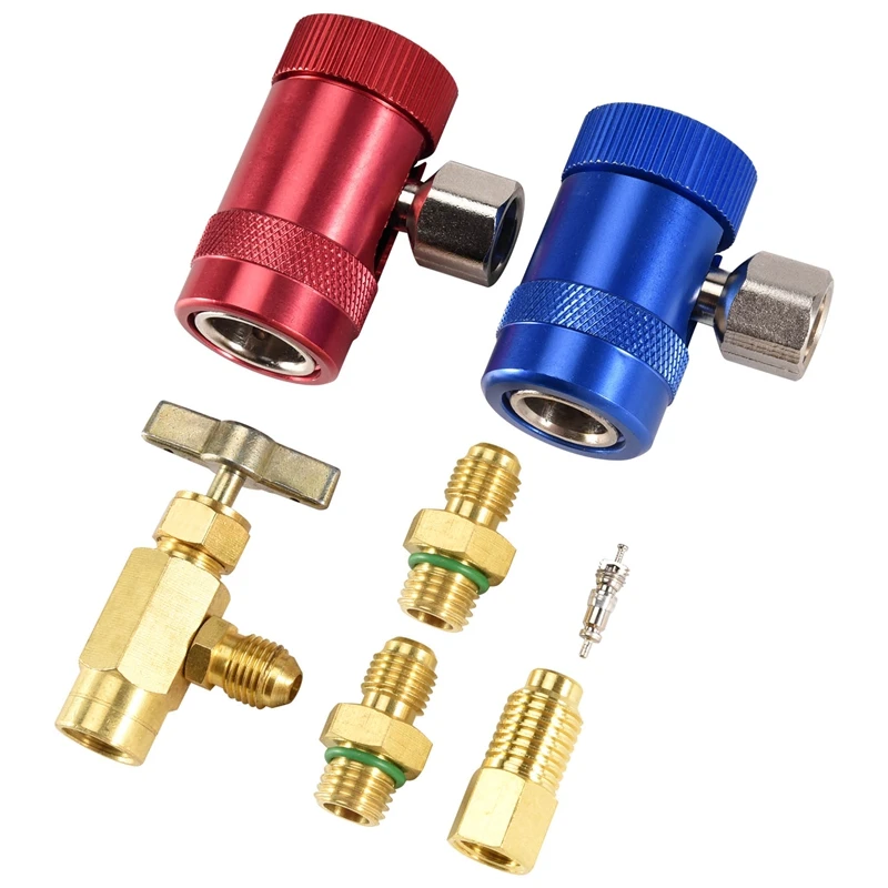 R1234YF Self-Sealing Can Tap With R134A Tank Adapter And R1234 Quick Couplers, For A/C Refrigerants Mainfold Gauge Set