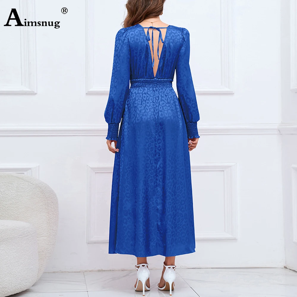 Women Long Sleeve Elegant Maxi Dress Womens High Split Leopard Dots Party Dresses Female Long Ruffled A-line Dress Clothing 2023