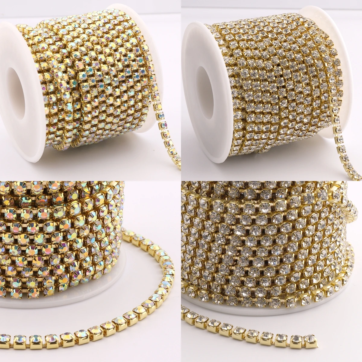 

1 ярд, 10 ярдов/рулон, SS6-SS16, блестящая цепочка со стразами, пришитая клеевая цепочка для одежды, аксессуары для одежды «сделай сам», отделка, цепочка на чашку