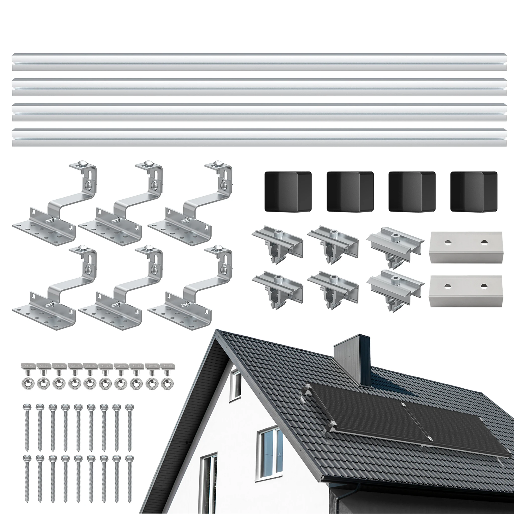 ECOBOSS Tile Roof Solar Panel Mounting Kit Heavy Duty Corrosion Resistant Aluminium Roof Hook Fastener Set for Off-Grid Home Solar