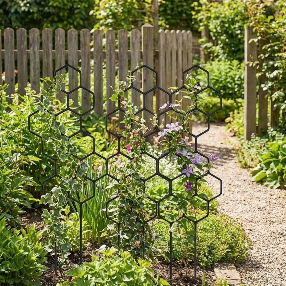 Rustproof Plastic Support for Potted Vines and Flowers, Indoor Outdoor Garden Climbing Frame Honeycomb Design Plant Trellis