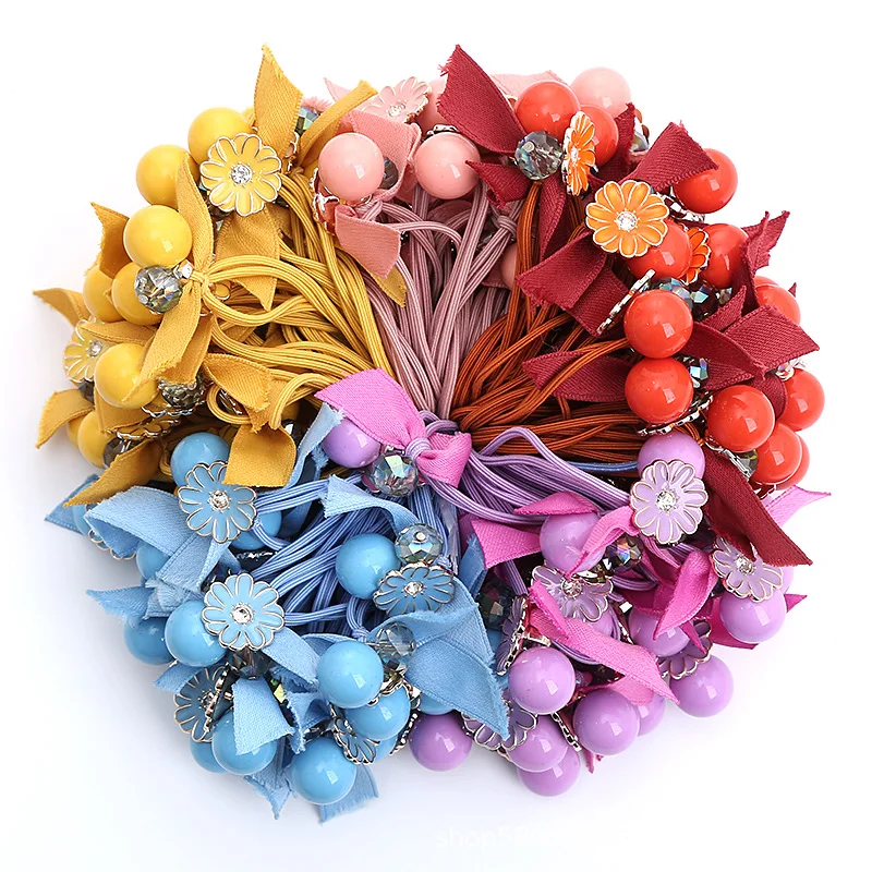 Korean Beaded Hair Rings 5pcs 2025 Elastic Bands Double Line Design Long Hair Friendly Accessories