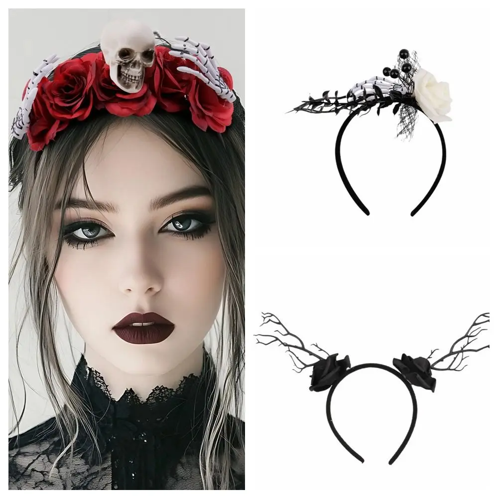 مضحك روز زهرة هالوين عقال الجمجمة الخفافيش فرع الشعر هوب عدم الانزلاق القوطية هالوين زهرة تاج عطلة ديكور #3