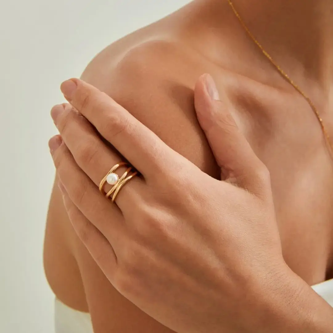 

Шикарное кольцо с натуральным пресноводным жемчугом, регулируемое серебро 925 пробы с позолотой 18 карат, винтажное усовершенствованное ювелирное изделие с жемчугом, подарок для женщин