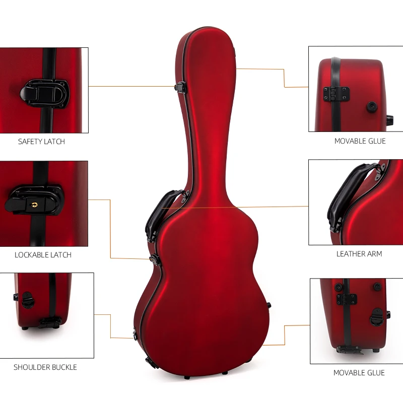 MOON-C-MRD RM حافظة جيتار من الألياف الزجاجية مقاس 39 بوصة مقاومة للماء ومضادة للصدمات ومقبض من الجلد الطبيعي مطلي باللون الأحمر