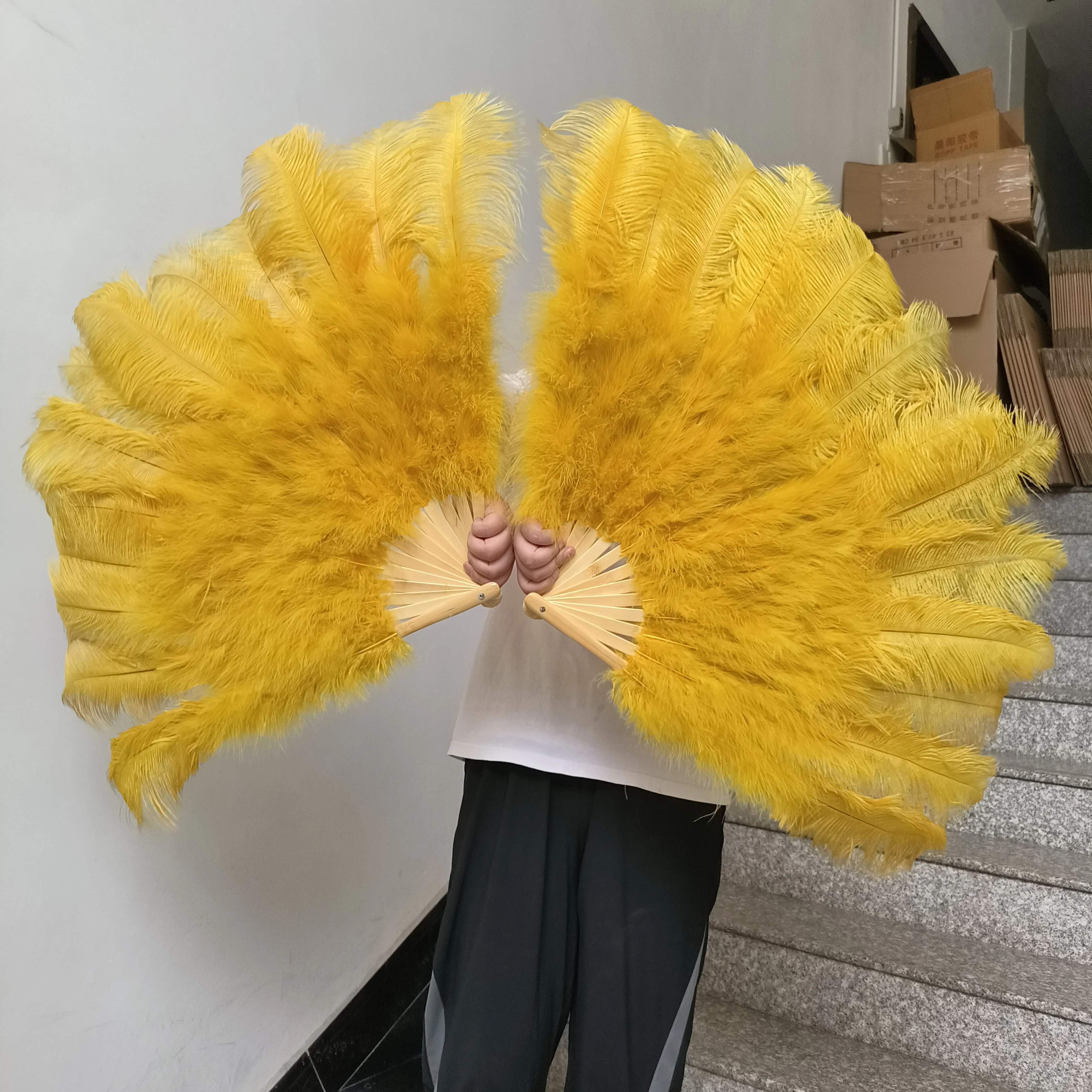 Grasgrüne Gold-Straußenfedern, kleine Fächer, individuell für Bauchtanz, Bühnenshow, Performance-Requisite, DIY-Bastelzubehör, 100 x 60 cm