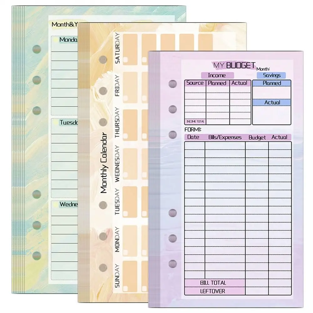 Budget Sheet Notebook Refill Weekly Monthly Money Saving Loose Leaf Inside Paper 6 Hole Money Organizer Spiral Binder Inner Page