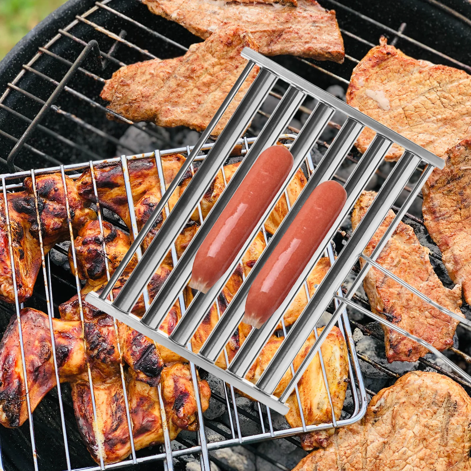 

1Set Stainless Steel Sausage Grilling Tray Portable Bbq Rack Outdoor Picnic Camping Barbecue Rolling Stand Tool Kit