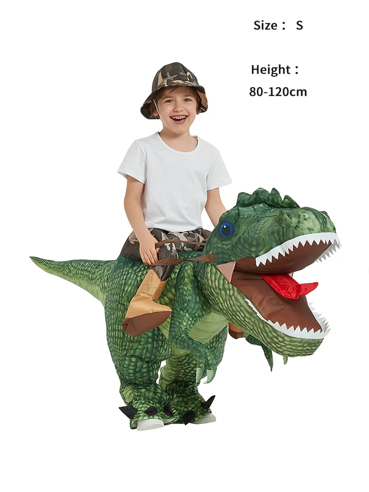 Adult Child Inflatable Jurassic Period Dinosaur Riding Green T-Rex Cosplay Air Blow-up Halloween Carnival Party Costume