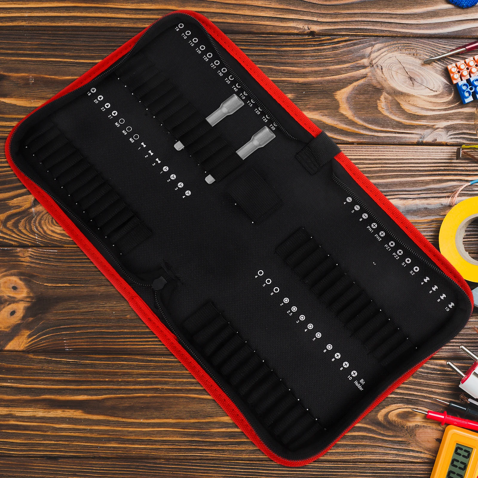 2Pcs Drill Bits Storage Bag Oxford Fabric Portable Zippered Multi-Use Handheld Bit Organizer Pouch for Workshop Tools