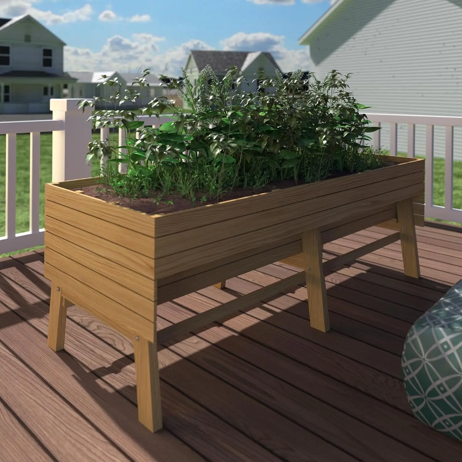 Outdoor Gardening Wood Raised Bed with Legs, Natural Color, Large and Lined