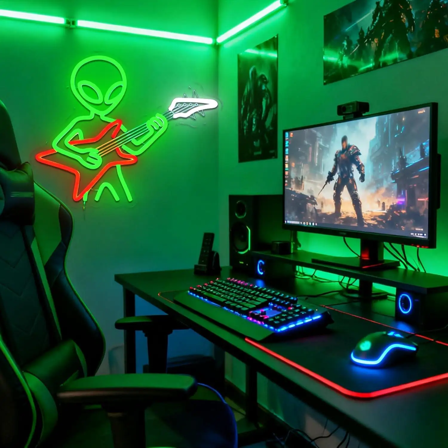 Alien Guitar Neon Sign USB Dimmable LED Light for Bedroom Live Music Studio Game Room Man Cave Bar Club Hip Hop Party Wall Decor