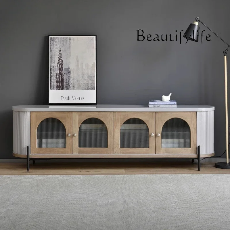 S Nordic Light Luxury Simple Modern French American Solid Wood TV Cabinet Living Room Dining Side Cabinet