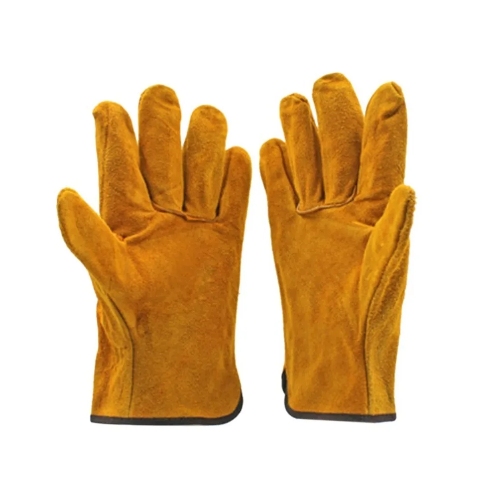 A Pair Fireproof Durable Yellow Cow Leather Welder Gloves Anti-Heat Work Safety Gloves For Welding Metal Hand Tools Dropshipping