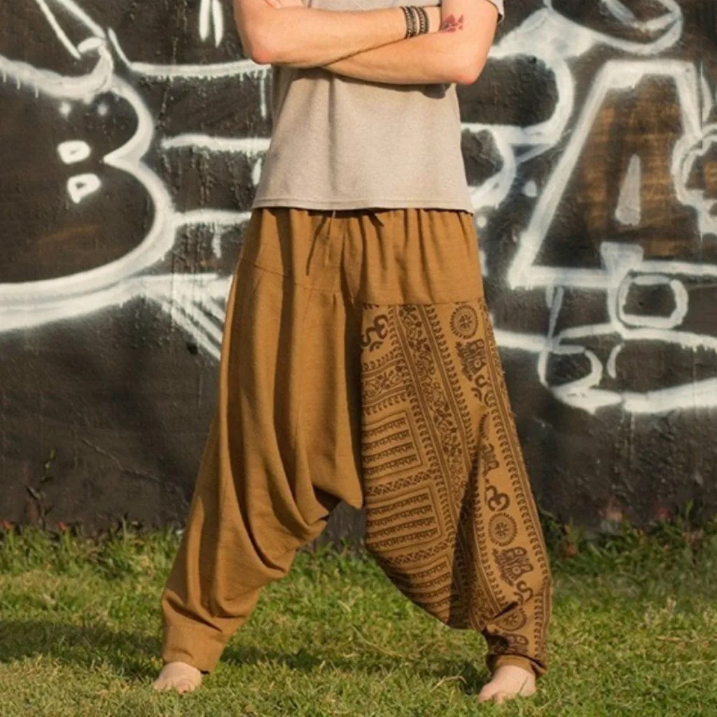 Pantalones informales holgados de talla grande para Hombre, corredores de Hip Hop de lino y algodón, ropa de calle, pantalones holgados con entrepierna caída, pantalones Harem para Hombre