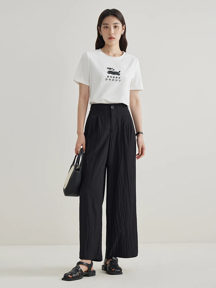 

DUSHU Versatile High Waisted Pants Summer 2024 New Products Refreshing Straight Leg Casual Black Women Loose Pants 24DS82495