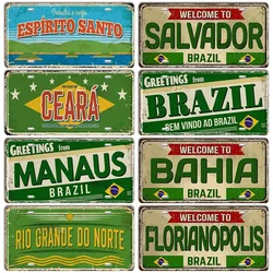 Vintage BRAZIL Landmark License Metal Sign City State Decorative Plate Rio De Janeiro Car Plate Bar Pub Garage Club Wall Decor