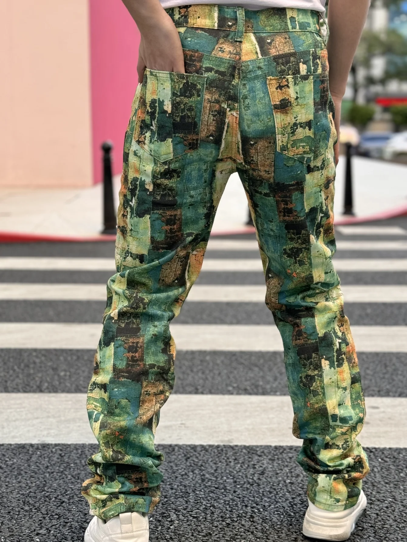 Trendy Men's Denim Patchwork Collection  Fashionable Street Hip Hop Style  Bold and Unique Patterns  Free Shipping on Promotion