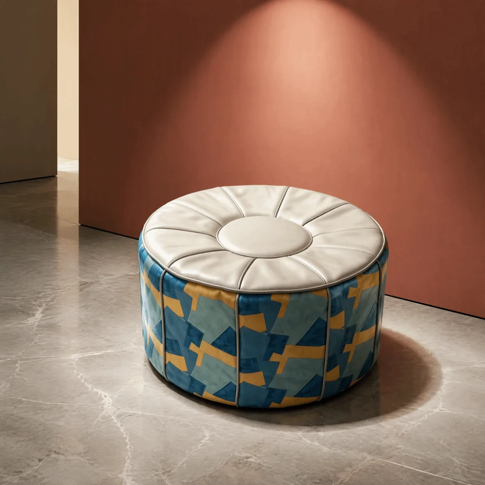 Shoe Changing Stool PU Leather Footstool Cover Round/Square Unfilled Pouf Cover Detachable Retro Ottoman Stool Indoor Use