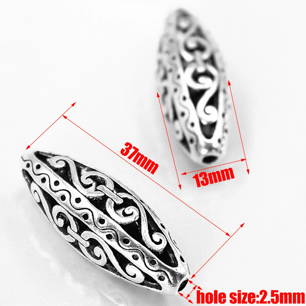 REGELIN Antique Silver color Oval shaped European  Big Hole Beads Spacer Bead for DIY Jewelry Making Charms Bracelet Finding