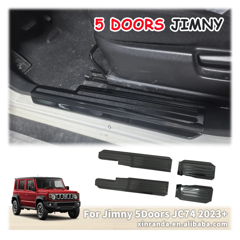 Protectores de alféizar de puerta lateral Jimny de 5 puertas, tira de umbral, protectores de entrada de puerta de acero inoxidable para Suzuki NoMade XL Jimny 2023 2024 JC74