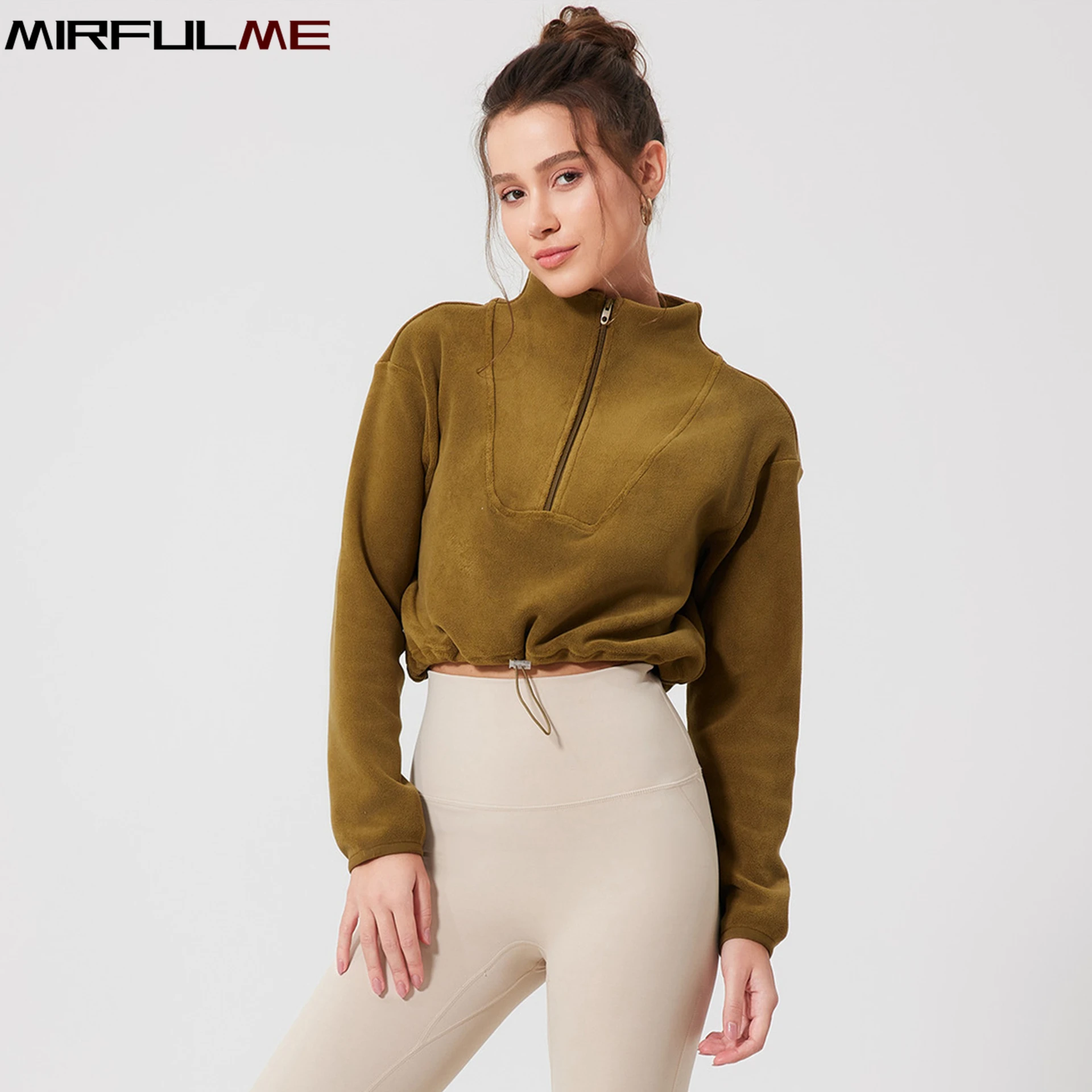 

Winter Women Loose Yoga Sports Shirts Warm Fleece Long Sleeves Zipper Collar Running Sweatshirts Outdoor Gym Fitness Tops Coats