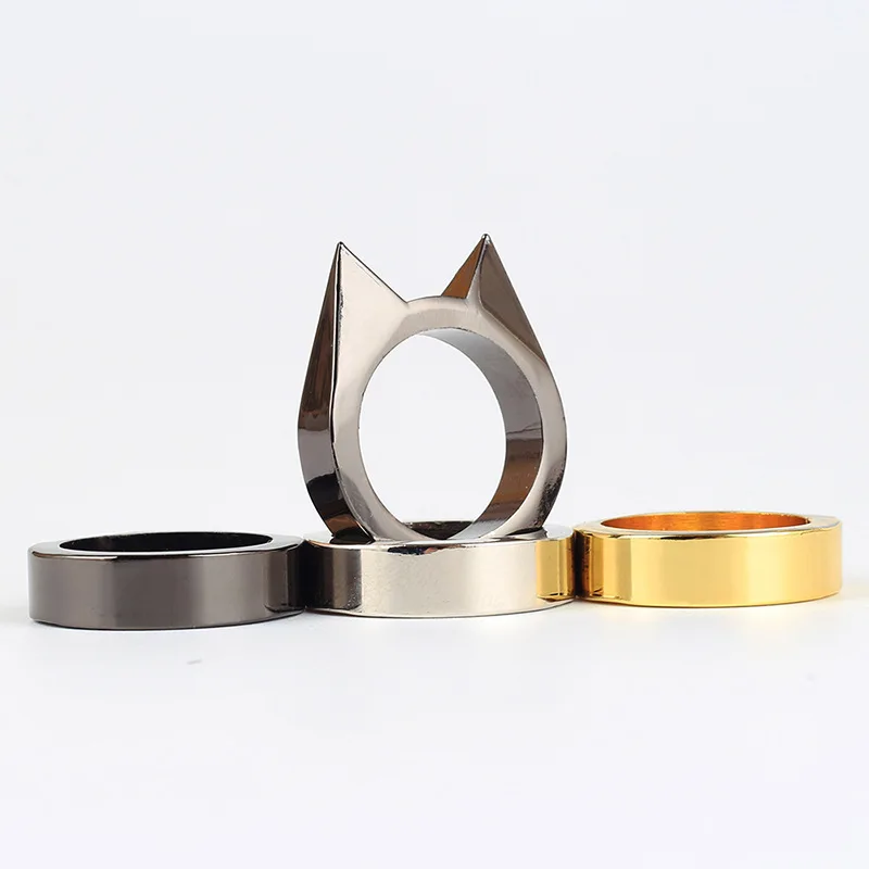 1 Pcs Cat Ear Self-defense Ring Stainless Steel Safety Survival Edc Tool Defensive Ring 3colors Women Men Self-defense Ring