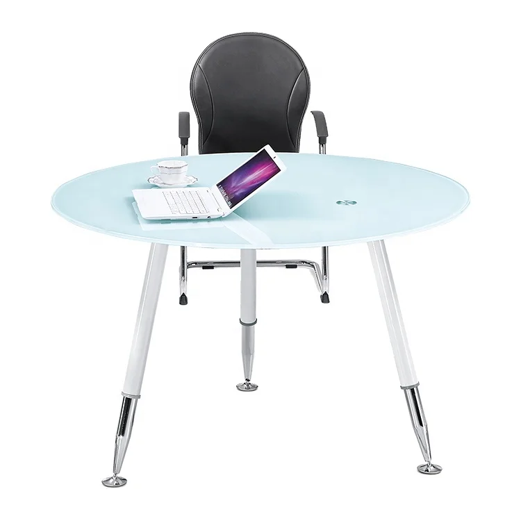 Factory Wholesale Tempered Glass Top Table Metal Legs Round Coffee Table Modern Glass Reception Desk Round Table