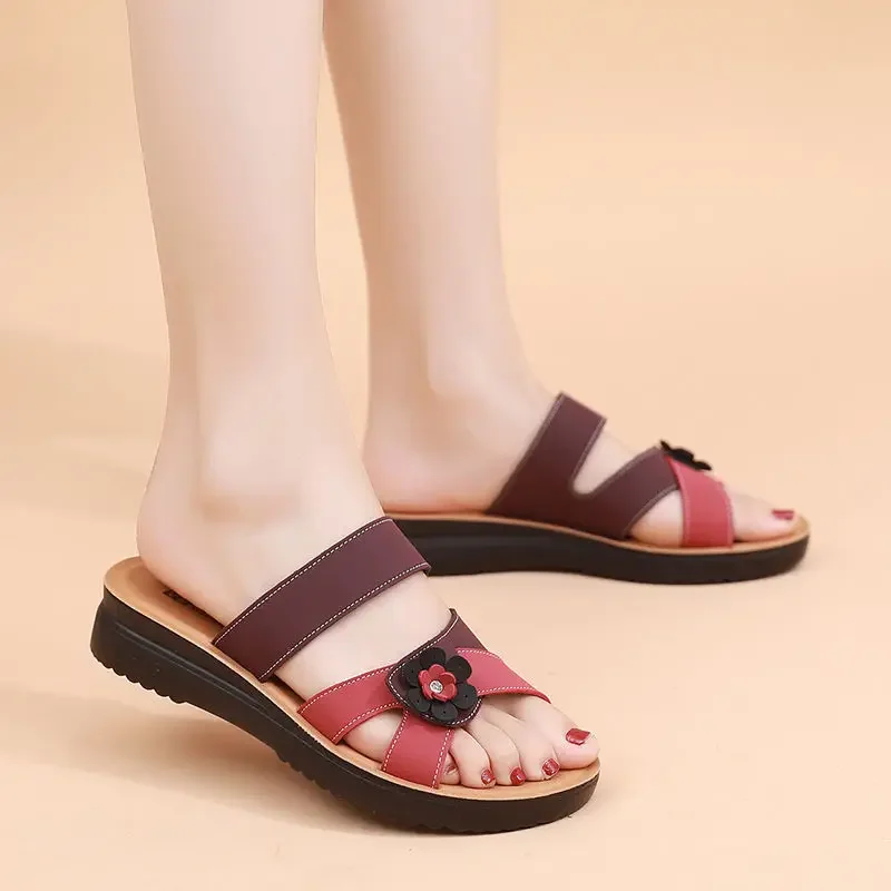 Slides Platform Vrouw Slippers Rode Sleehak Buiten Sandalen Open Teen Leren Schoenen Voor Vrouwen Dikke Designer Luxe Nieuwe Mode