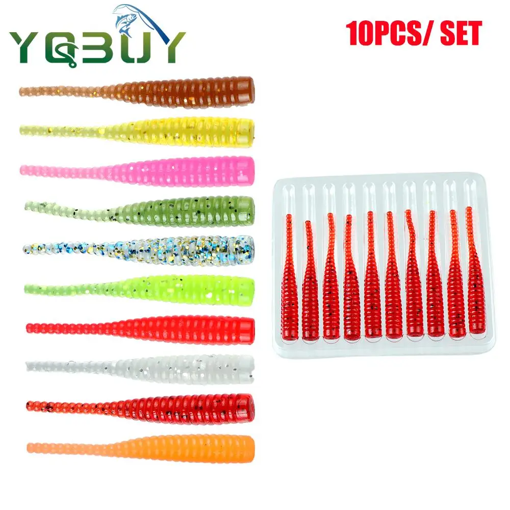 10pcs Soft Plastic Fishing Lure 3.8cm/0.3g Lifelike Worm Swim Bait Spiral Needle Taill for Bass Snakehead Pike Trout