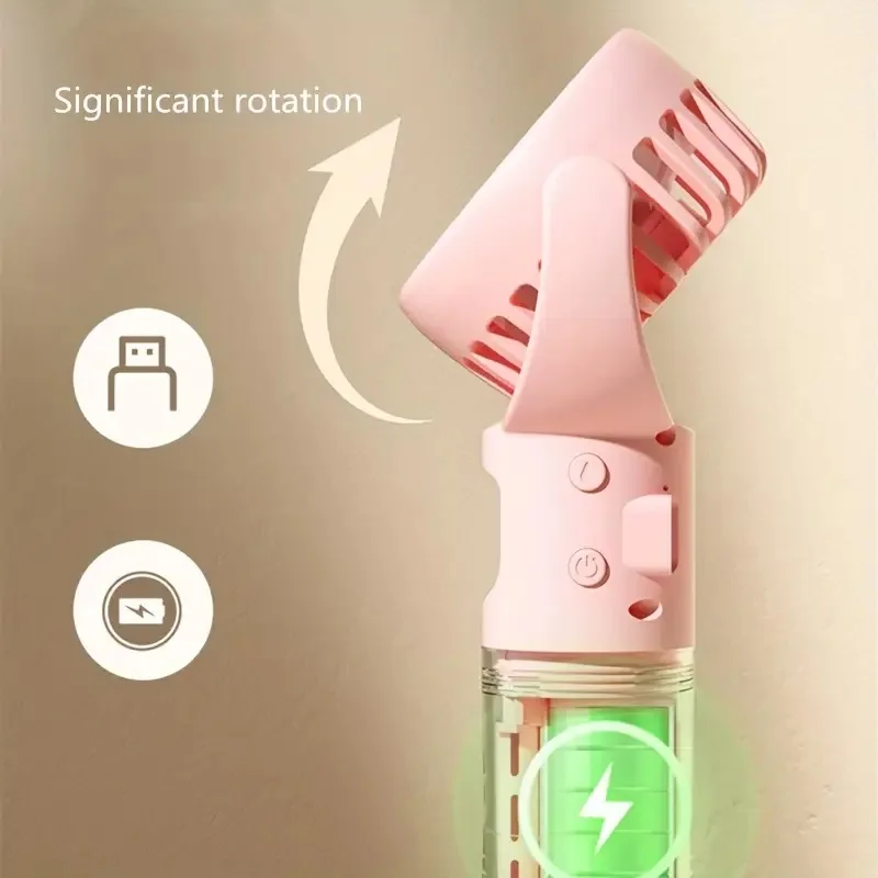 Portable Hand-Held Spray Fan with Humidifier -4-Speed Adjustment, USB Charging Small Fan, Suitable for Office or Travel
