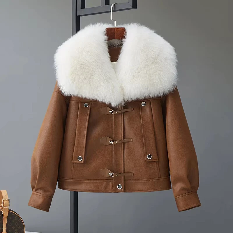 2024New Women Down Jackets Real Fox Fur Collar %50 White Duck Coat Female Short Warm Zipper Parkas Casual Puffer Jacke Wintter