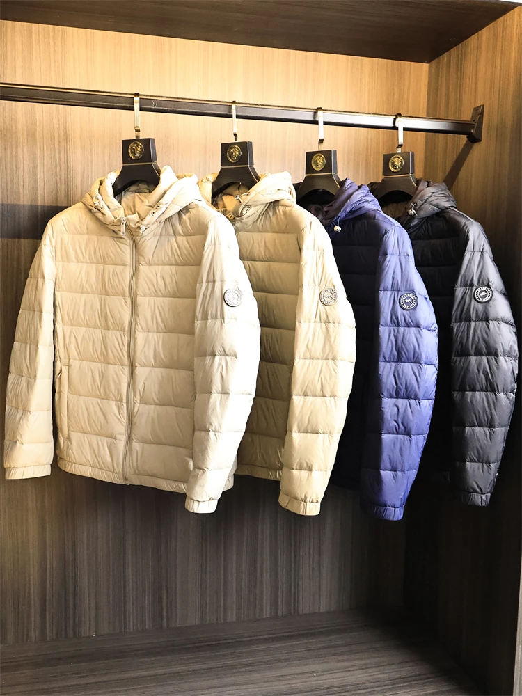 

Lightweight Warm Classic Ribbed down Jaet Men's Autumn Winter Waterproof Hooded Faionable Warm Du down Coat Outerwear