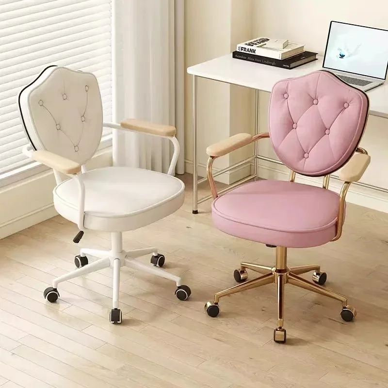 Light Luxury Leather Computer Chair, Comfortable Home Lift Study Chair, Study Chair, Girls Bedroom Makeup Dressing Stool