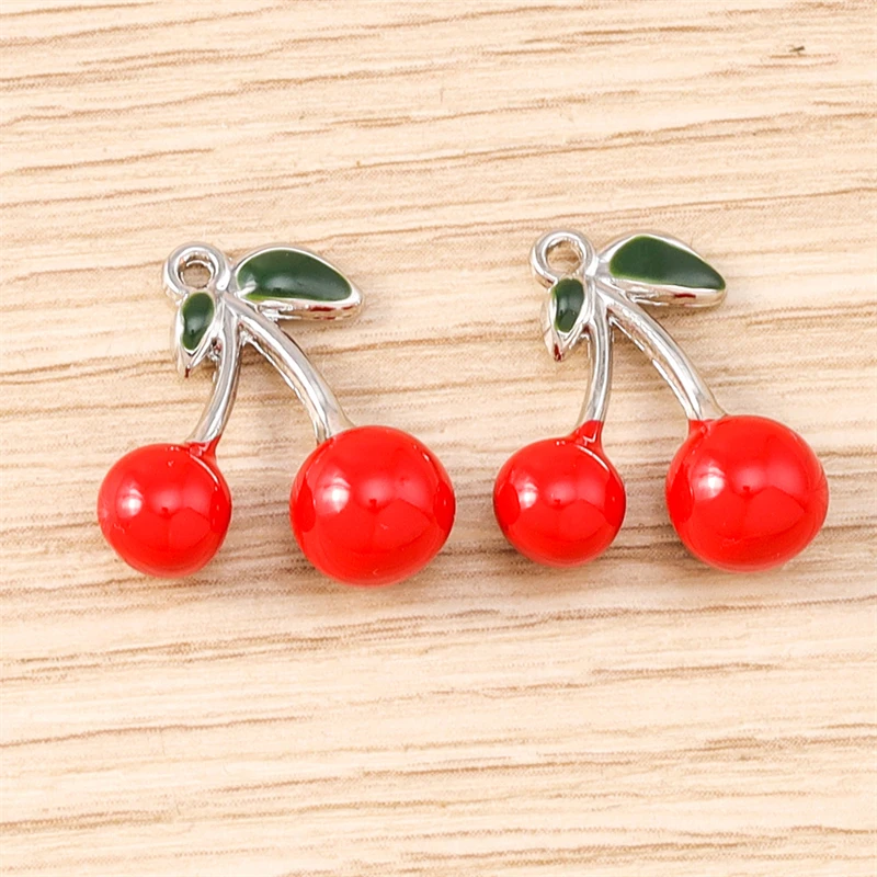 5 Stück 15x17mm Niedliche Emaille-Obst-Kirsch-Anhänger für Schmuckherstellung, Halsketten, Ohrringe, Armbänder, DIY-Handarbeiten, Geschenke – Detail 4