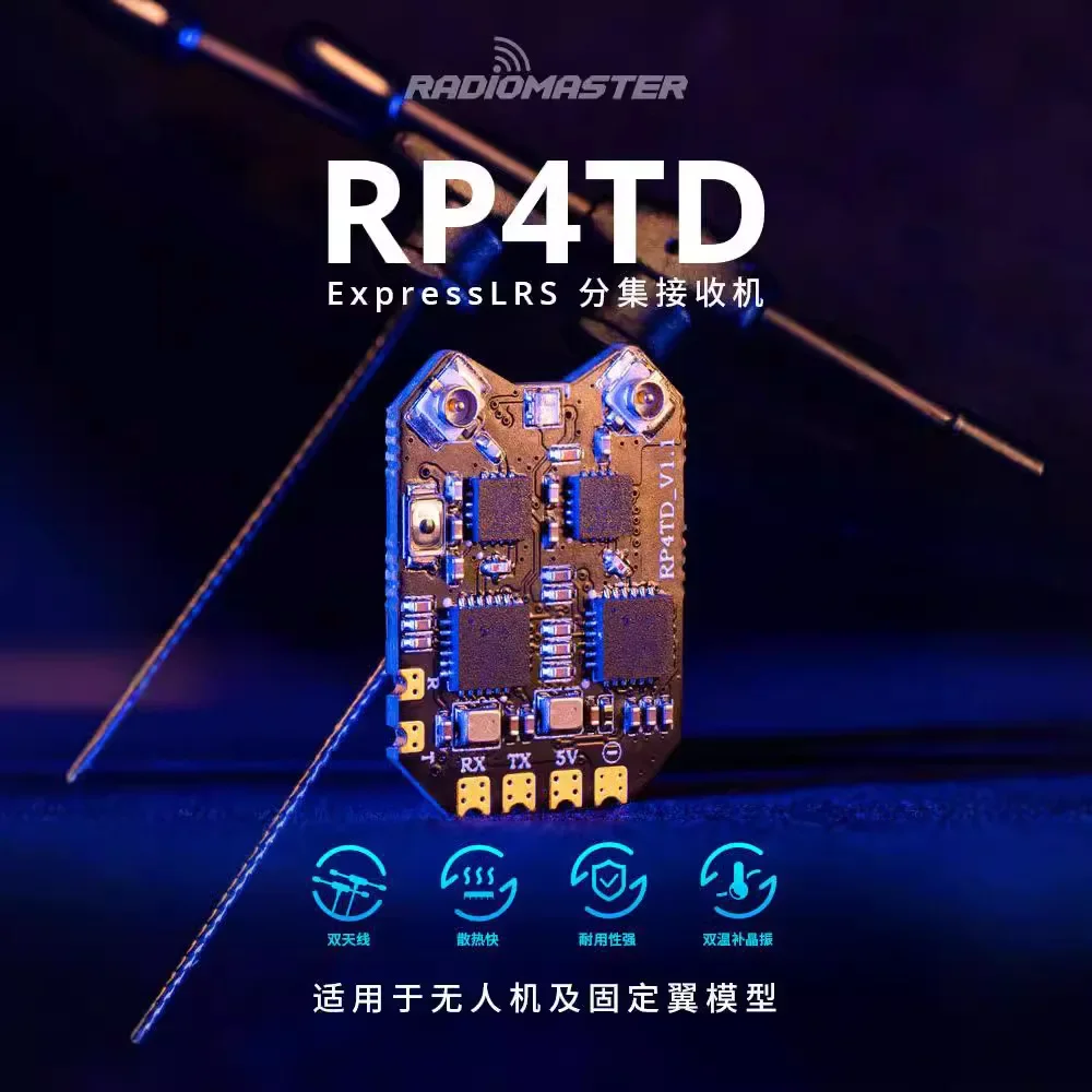 

RadioMaster RP4TD ELRS 2.4G Receiver Fixed Wing Drone Model Aircraft Long Range High Sensitivity