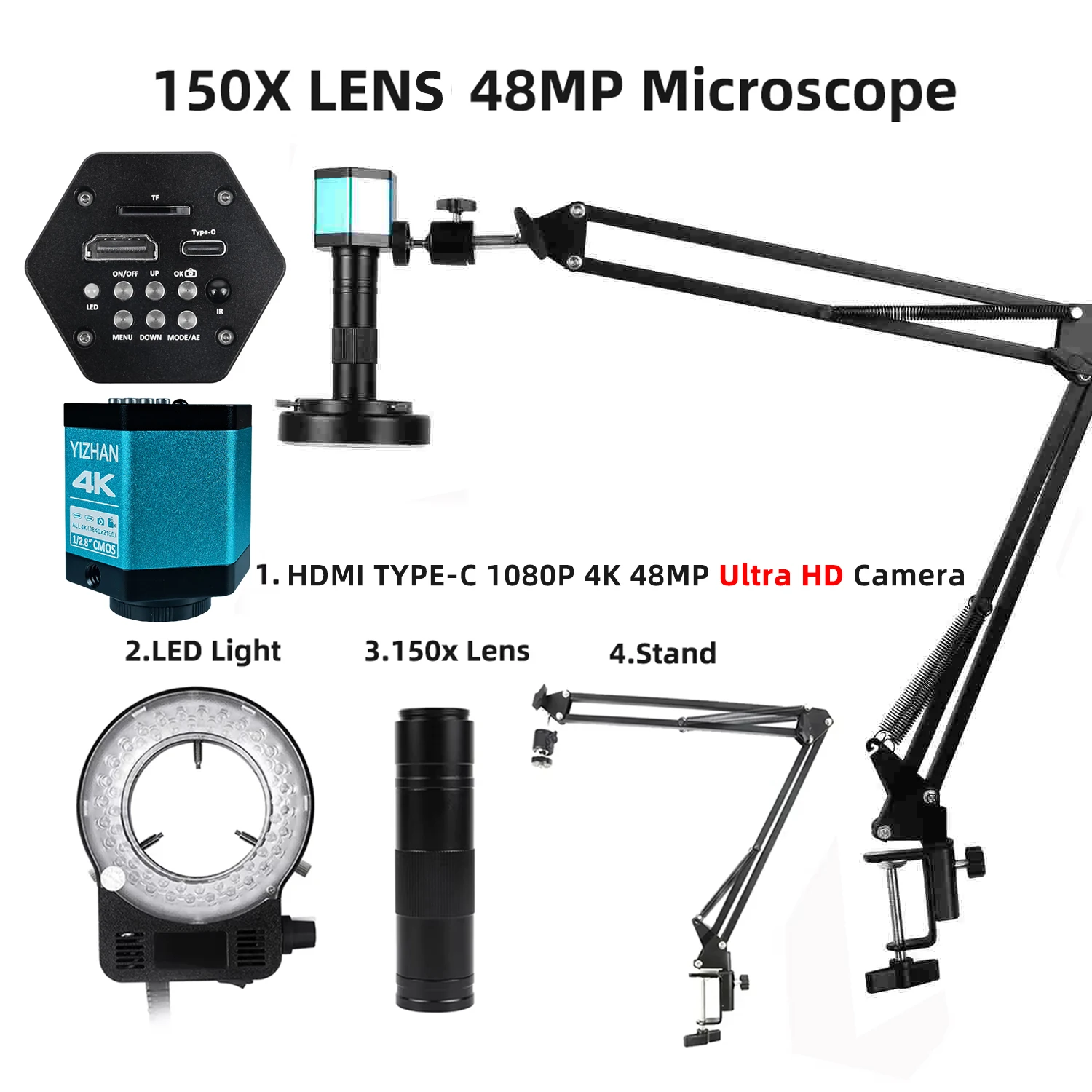Yizhan 4K 48MP HDMI VGA USB Industrielle Video Mikroskop Für PCB Löten 1080P HD Digital Kamera 1-150X zoom C Mount Objektiv 2K