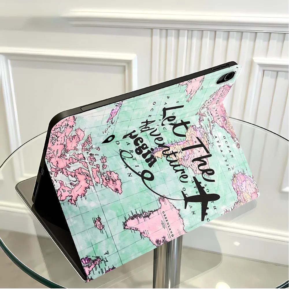 Adventure Stamp Collage With Pencil Holder Case for Apple iPad 10th 7/8/9th Pro11 13 Air 11 13 M4 M3 M2 A16 2026 Air 4/5/6th