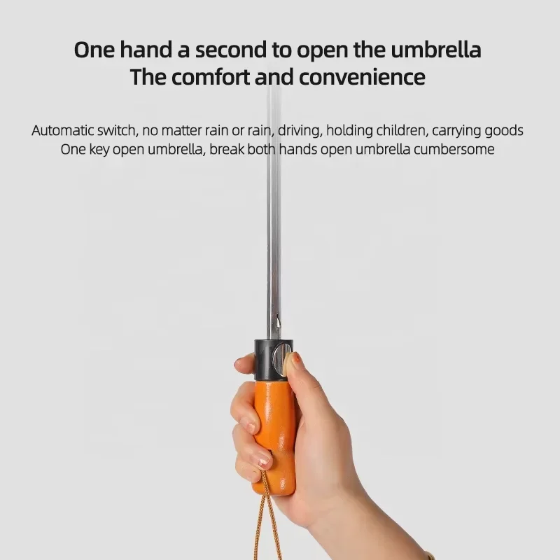 High-End Automatic Retro Solid Wood Handle Golf Umbrella Large Long Straight Pole with Nylon for Business Gifts