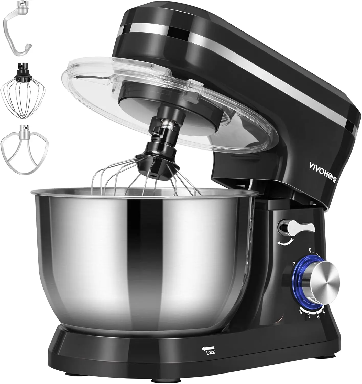 

4.75 Quart Stand Mixer, 8 Speed Electric Food Mixer for Baking Cake Bread with Attachments, Black