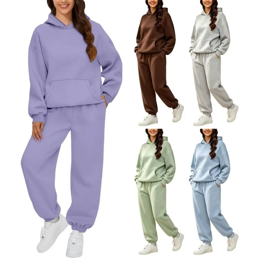 Women Two Piece Tracksuit Set Long Sleeve Hoodie High Waisted Joggers Sweatpants Casual Sportswear Matching Outfit Spring Autumn