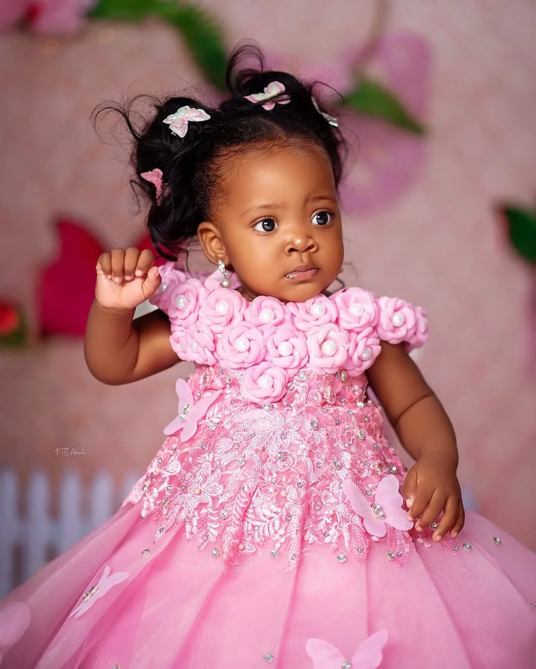 

Customized Pink Flower Girl Dress For Wedding Floor Length Puffy Tulle Cute Kids Birthday Party First Communion Ball Gown