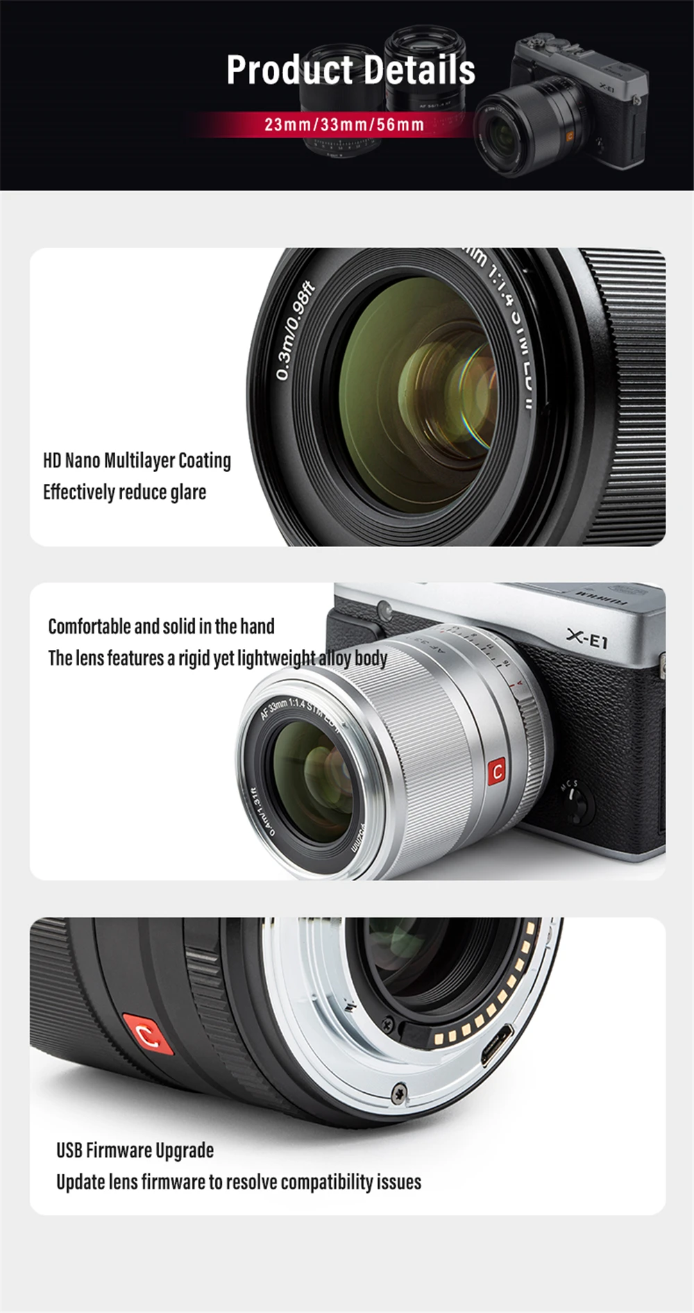 Viltrox 23mm 33mm 56mm F1.4 XF Objektiv Autofokus Porträtobjektive mit großer Blende für Fujifilm Fuji X Mount Kameraobjektiv X-T4 X-T30 – Detail 14
