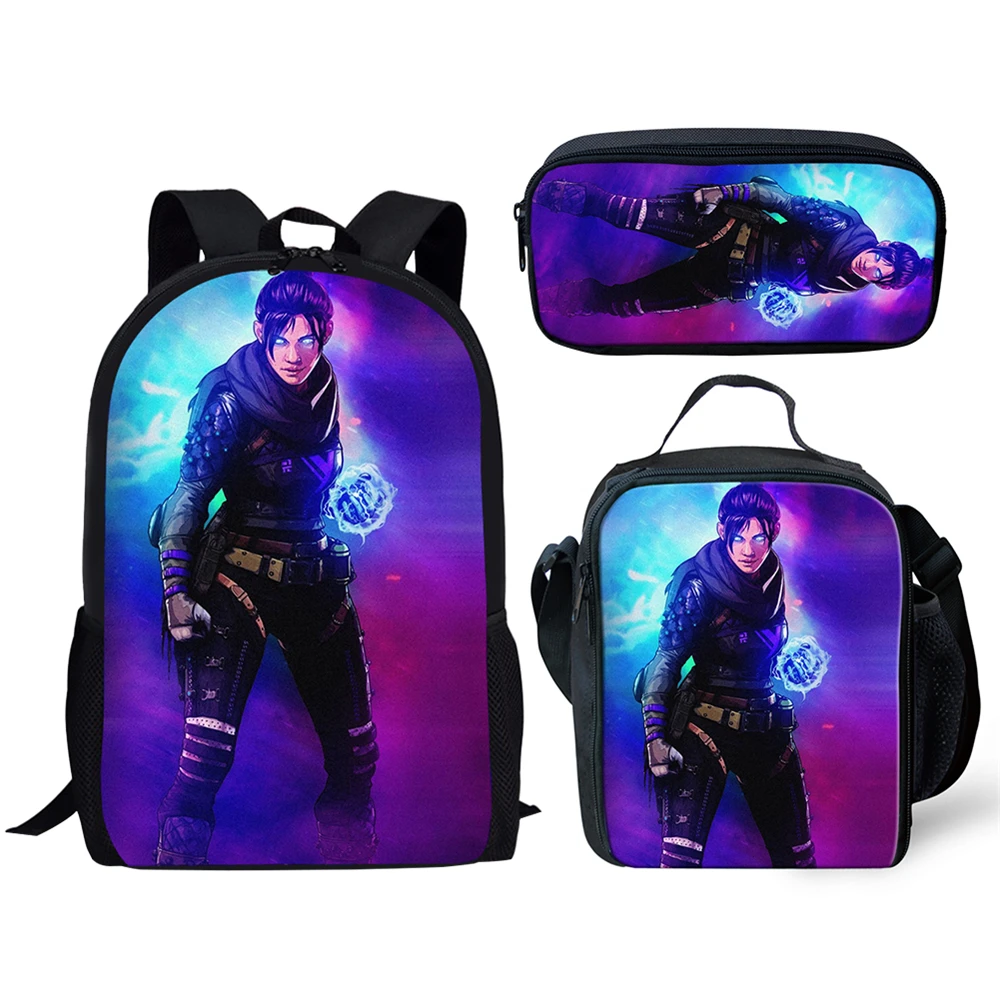Cartoon Novelty Funny Cool APEX 3D Print 3pcs/Set pupil School Bags Laptop Daypack Backpack Crossbody Lunch bag Pencil Case