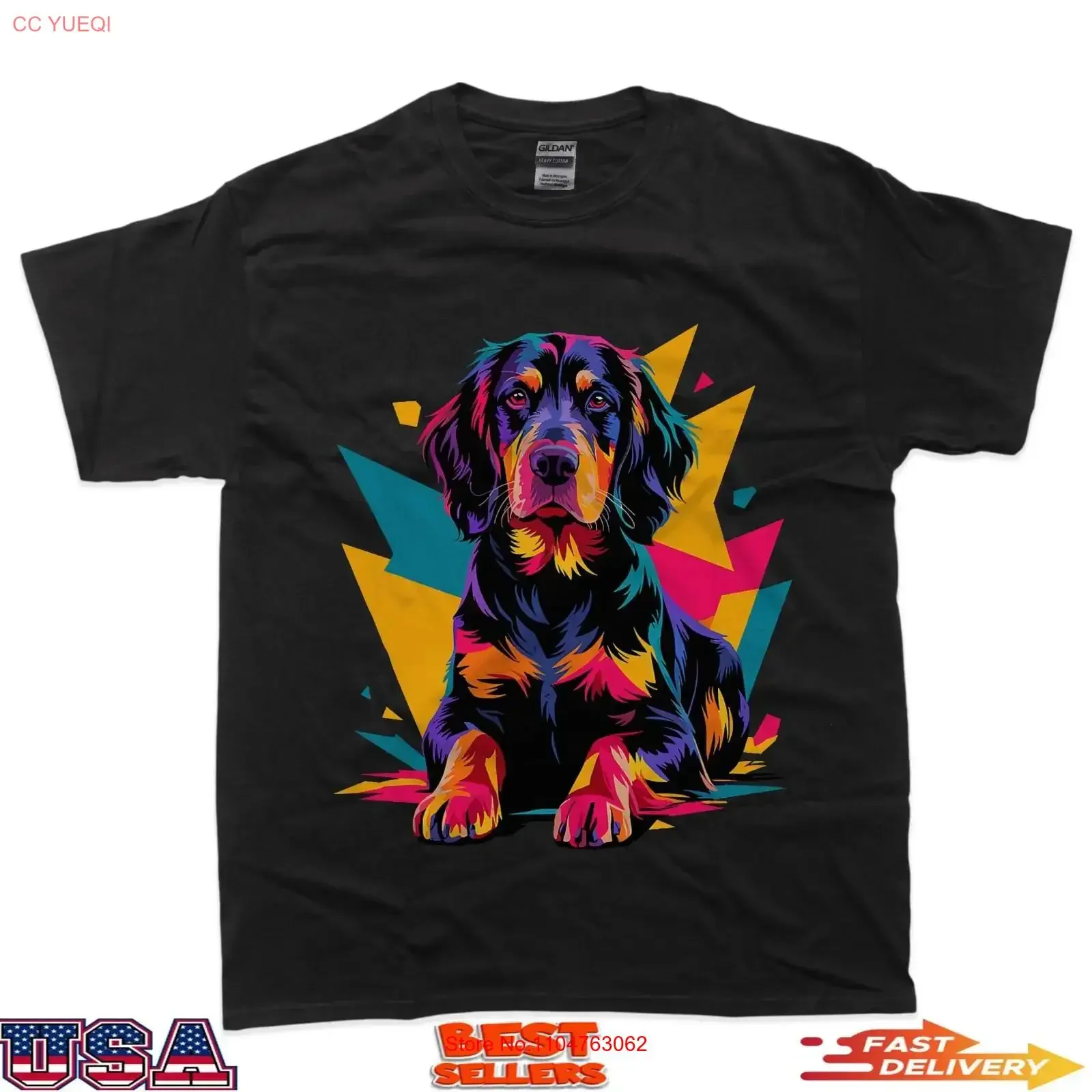 Polygonal Abstract Art Gordon Setter T Shirt vintage Washed Stylish graphic Slightly Top For Everyday Wear designer clothes