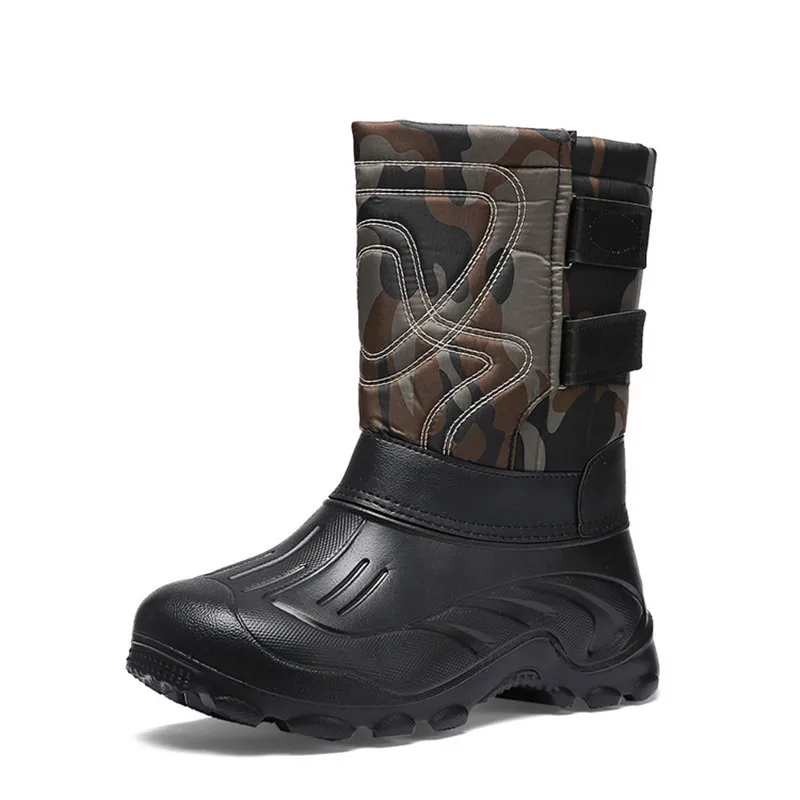 Herren-Winterstiefel mit hohem Schaft, wasserdicht, rutschfest, dick gefüttert, warm, für Outdoor-Wanderungen, Angeln, Tarnmuster, EU-Größe 39-46 – Detail 2