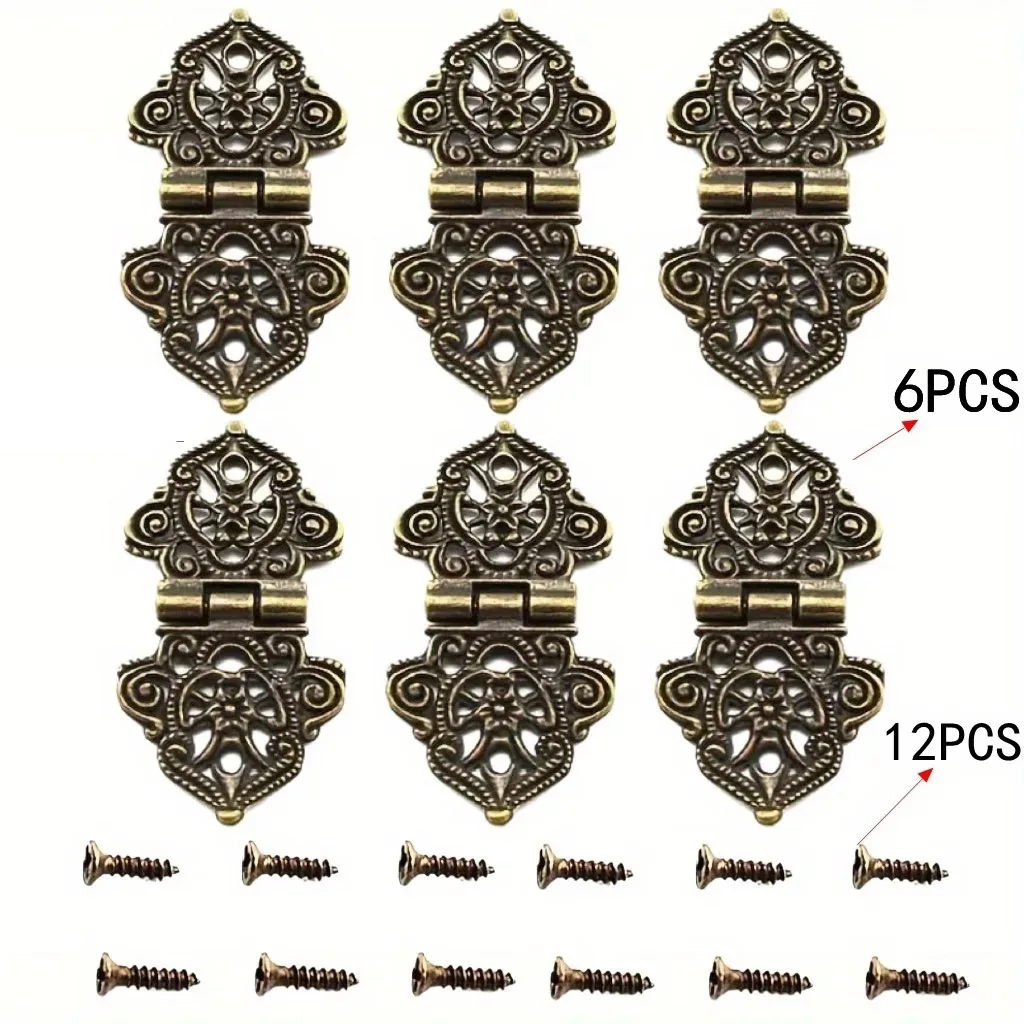 

Набор из 6 штук: Изысканные врезные петли из цинкового сплава для деревянных шкатулок и шкатулок для украшений, фурнитура для DIY, 28*53 мм