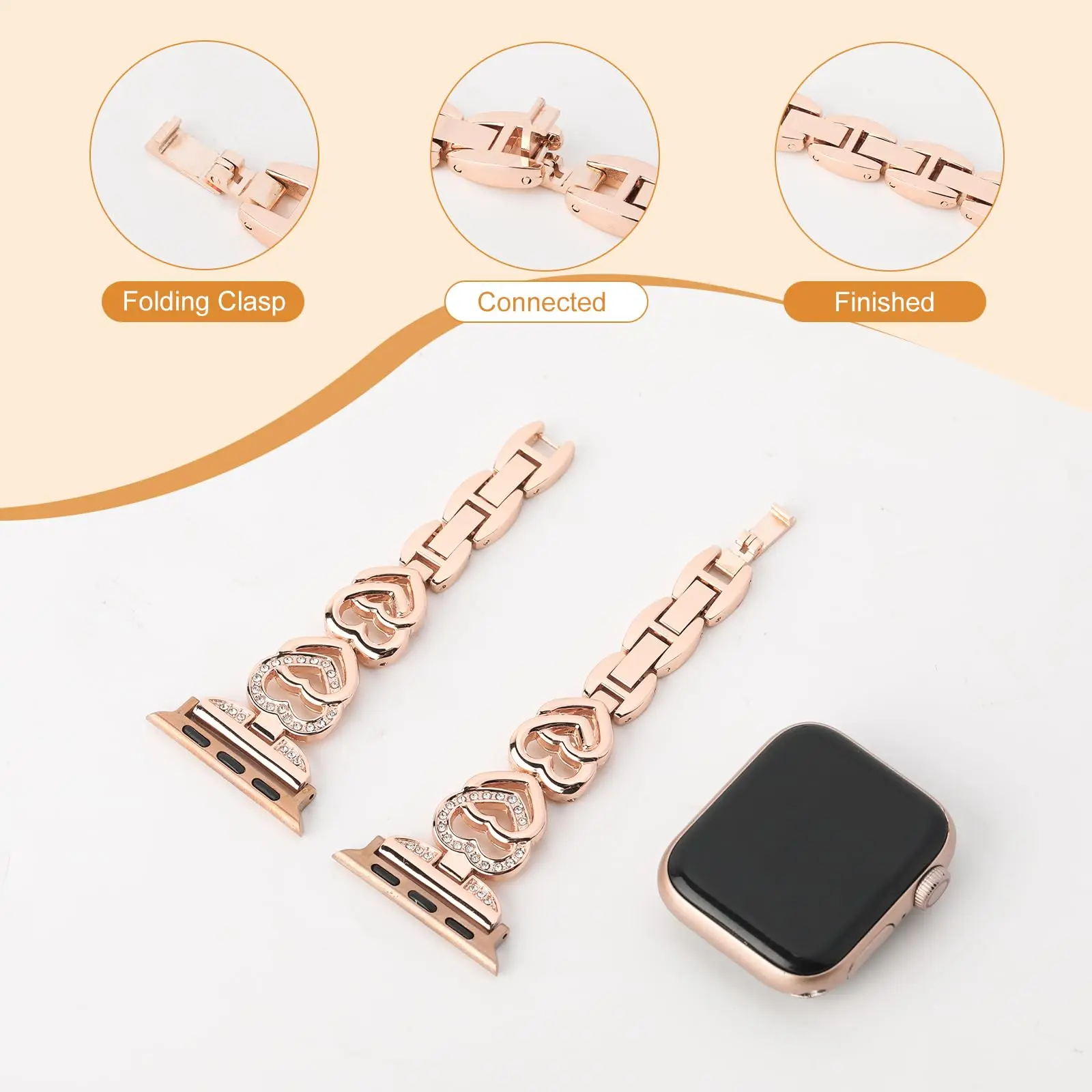 Diamond Heart Strap for Apple Watch band 40mm 41mm 45mm 44mm 38mm 49mm 42mm Metal Bracelet iWatch series se 7 6 3 5 Ultra 2 8 9