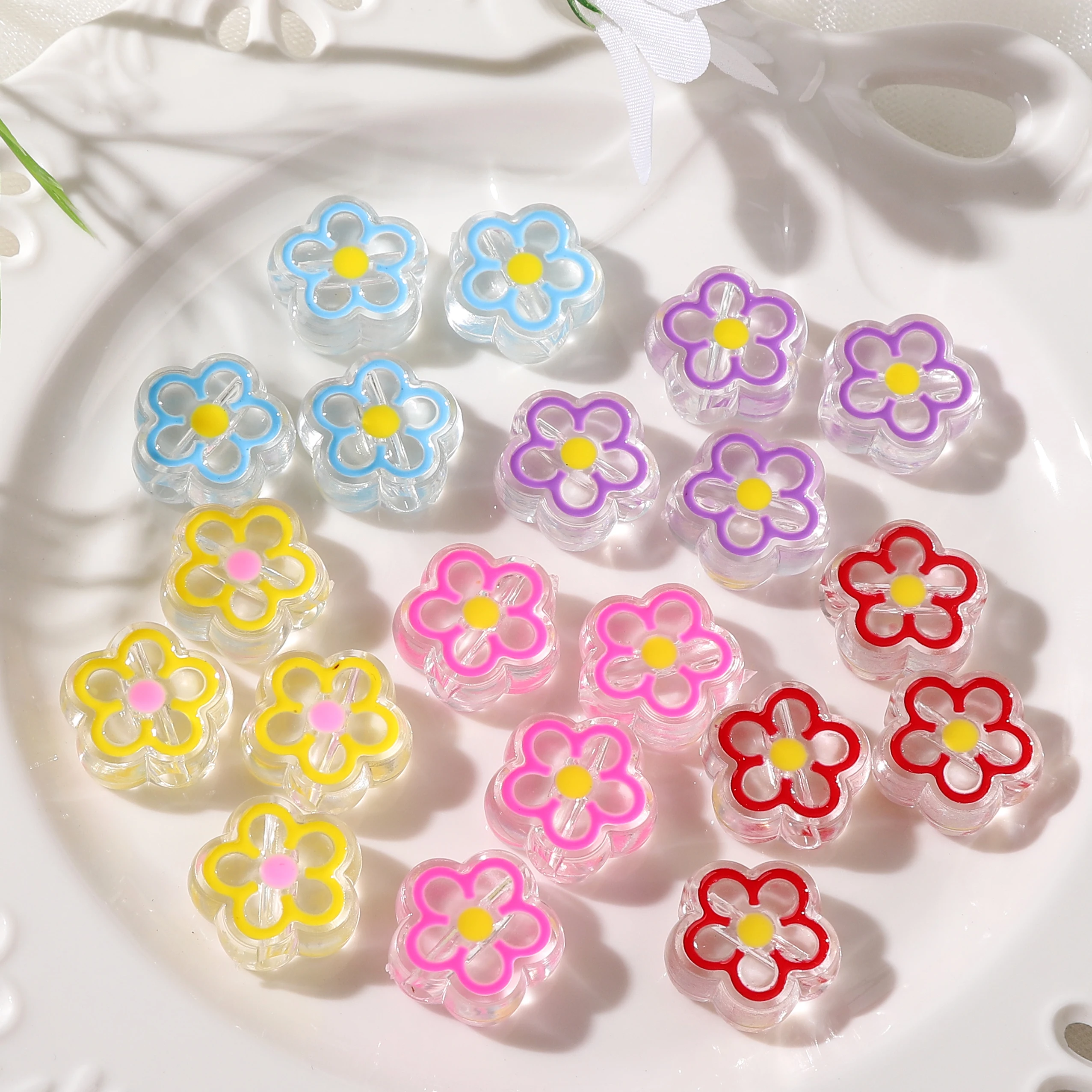 6pcs 20mm Acrylic Five Leaf Flower Beads Multicolor DIY Craft Charms Bracelets Necklaces Bags Phone Lanyards Making Supplies