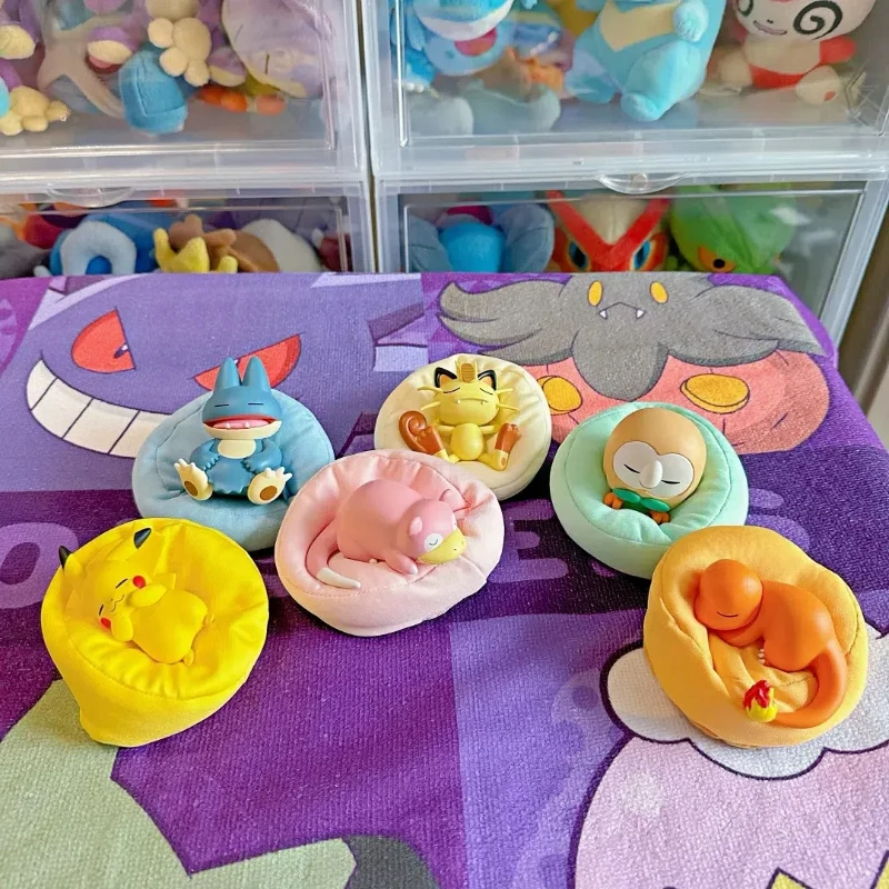 Genuine Pokemon Set Model Anime Leisure time Series Figure Slowpoke Charmander Gonbe Rowlet Car Interior Sleeping Position Toys